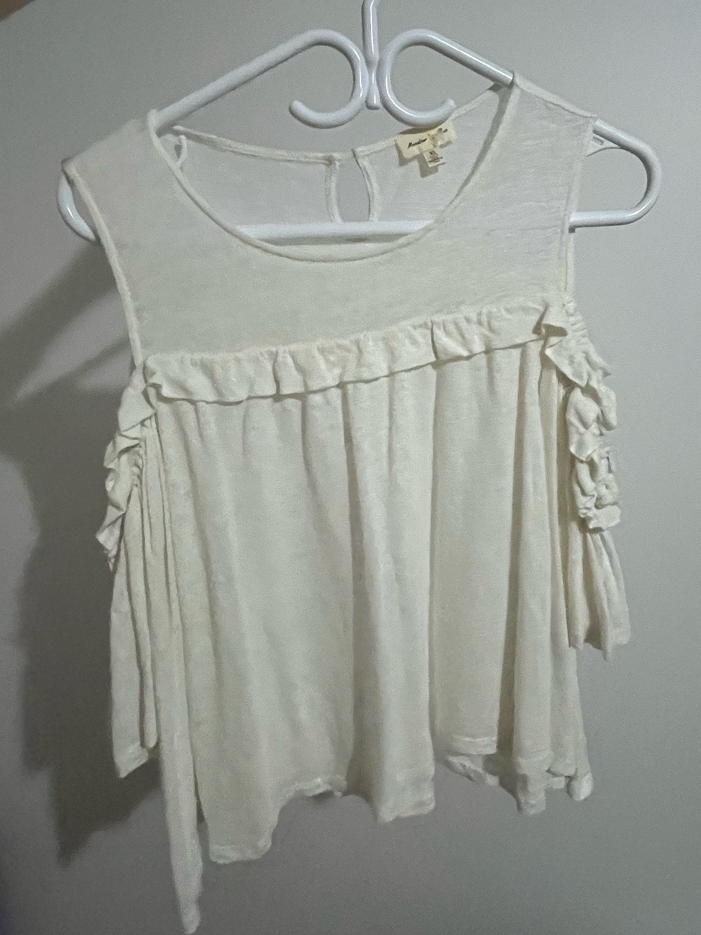 ANTHROPOLOGY 100% LINEN Meadow Rue Cream Ruffle Sleeveless Tank